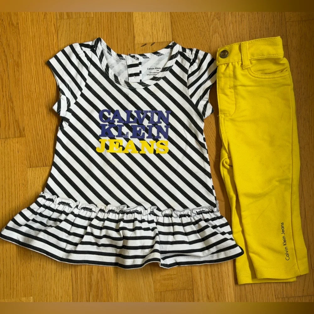Calvin Klein Jeans Toddler Girl Striped Peplum Top & Yellow Jeggings (24M)